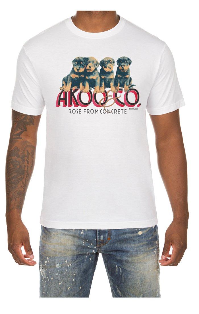 AKOO Men's Puppies Rose Short Sleeve Graphic Tee - White - WHITE